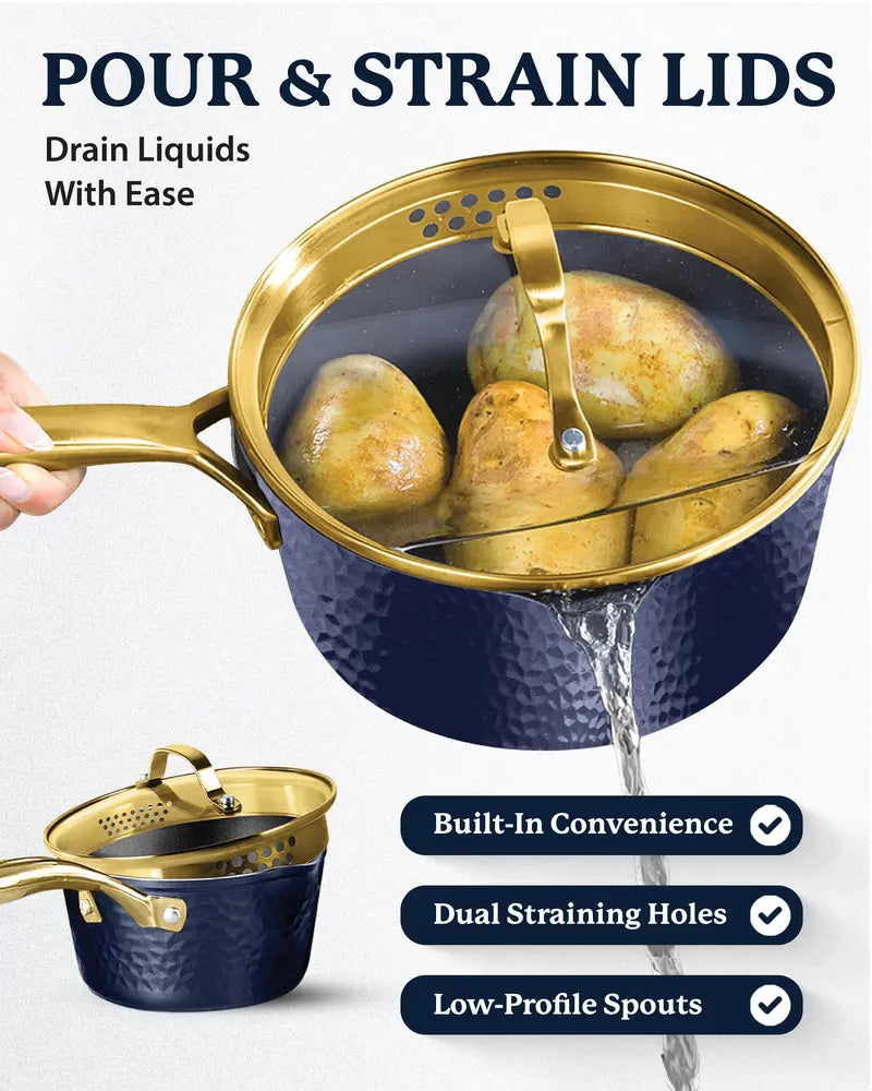 15-Piece Hammered Cookware Set | Pots, Fry Pans, and Utensils