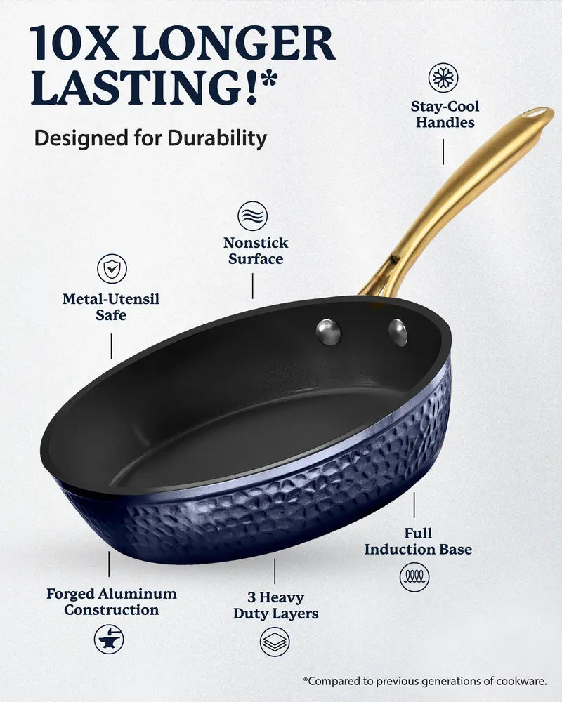 15-Piece Hammered Cookware Set | Pots, Fry Pans, and Utensils